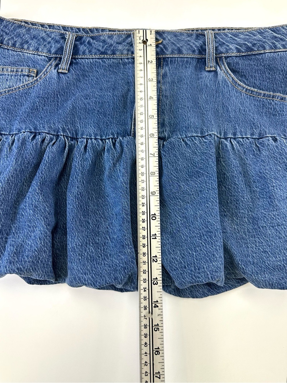 Dakota Blue Denim Bubble Mini Skirt Lined Y2K Blue Large - Picture 6 of 10